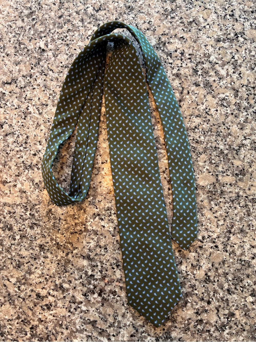 Peter Millar Olive Green Tie with Light Blue Micro Paisley